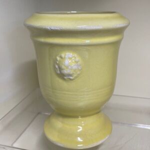 Yellow Ceramic Pedestal Vase - Home Accents / Vintage